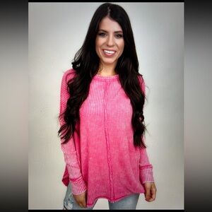 ZENANA Outfitters Pink Crew Neck Sweater with WAFFLE Knit
